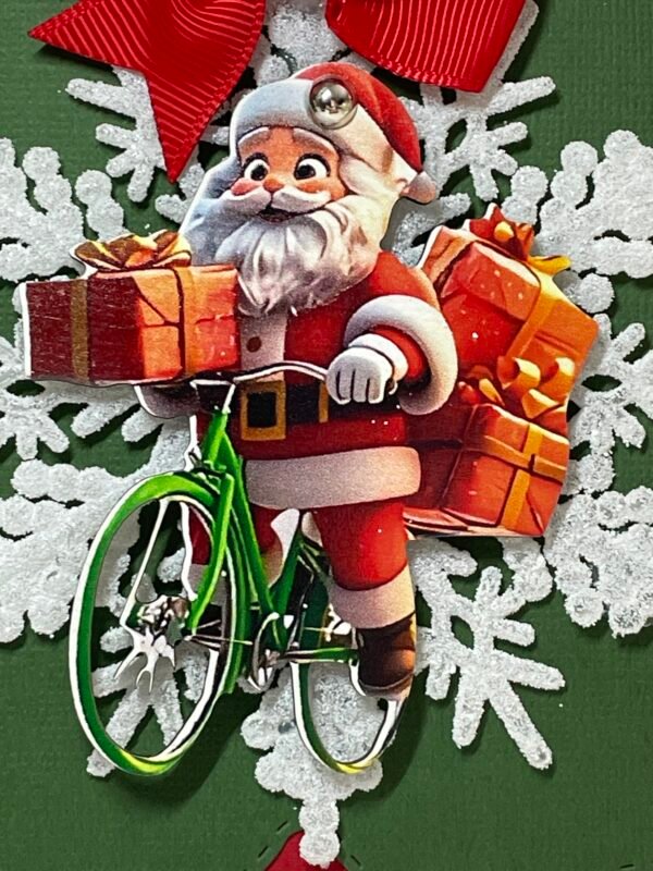 6X6" Handmade Christmas Card Topper - Santa - Bike - Presents - Snowflake - Image 2
