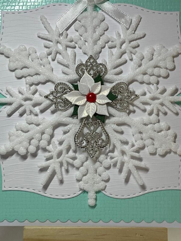 6X6" Handmade Christmas Card Topper - Snowflake - Filagree Cross - Poinsettia - Image 2