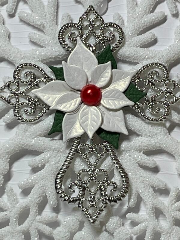 6X6" Handmade Christmas Card Topper - Snowflake - Filagree Cross - Poinsettia - Image 4