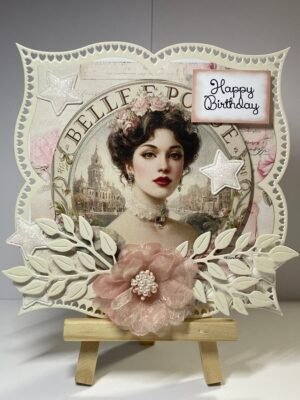 6x6" Handmade Shabby Chic Birthday Card Topper  - French Vintage Lady