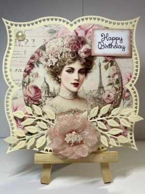 6X6" Handmade Shabby Chic Birthday Card Topper - Vintage Lady - Paris