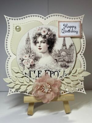 6X6" Handmade Birthday Card Topper Shabby Chic - Vintage Lady Paris