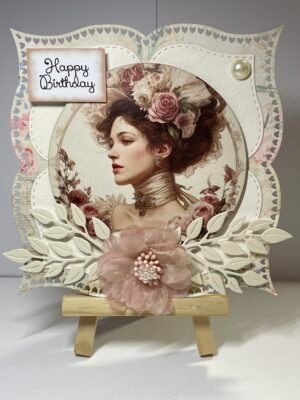 6X6" Handmade Shabby Chic Birthday Card Topper - Vintage Lady