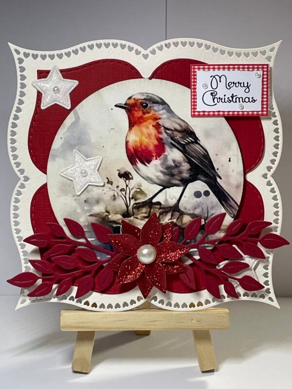 6X6" Handmade Christmas Card Topper - Watercolour Robin - Poinsettia - Stars - Image 3