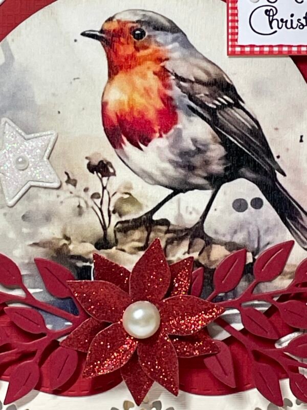 6X6" Handmade Christmas Card Topper - Watercolour Robin - Poinsettia - Stars - Image 2