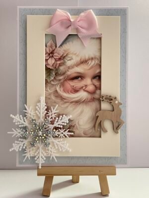 5X7" Luxury 3D Handmade Christmas Card Topper - Vintage Father Christmas - Deer