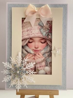 5X7" Luxury 3D Handmade Christmas Card - Framed Vintage Girl - Snowflake - Star