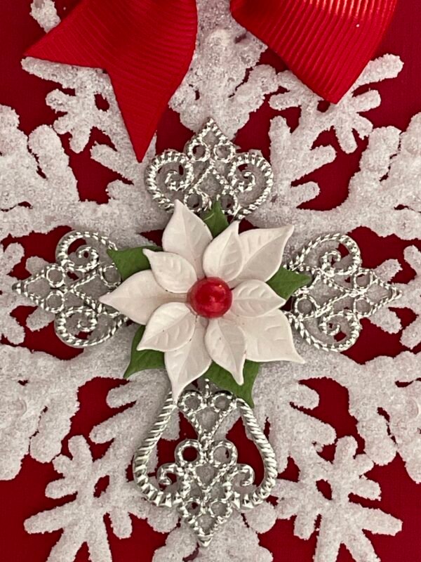 6X6" Handmade Christmas Card Topper - Frosted Snowflake - Cross - Poinsettia - Image 2