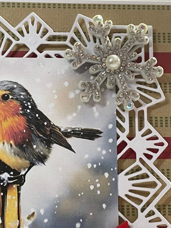 6X6" Handmade Christmas Card Topper - Robin - Lantern - Poinsettias - Image 3