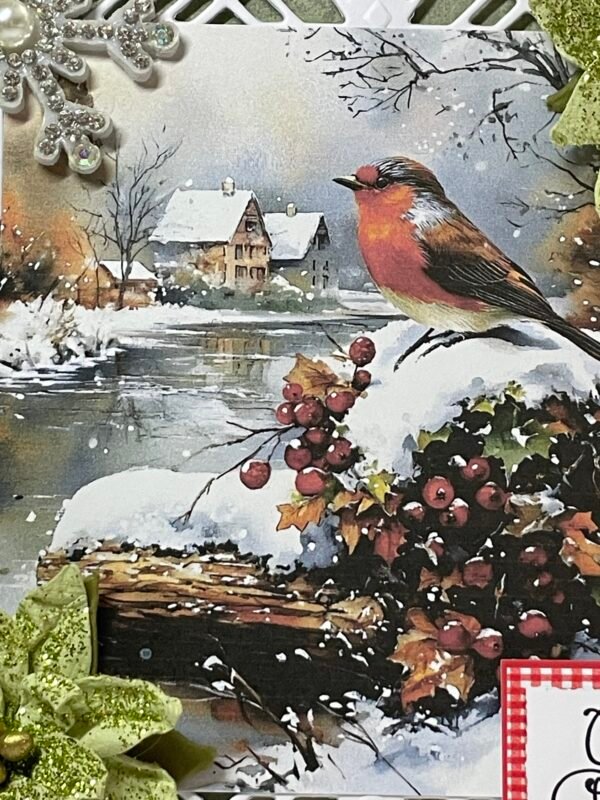 6X6" Handmade Christmas Card Topper - Robin - Lake - Winter Scene - Image 2