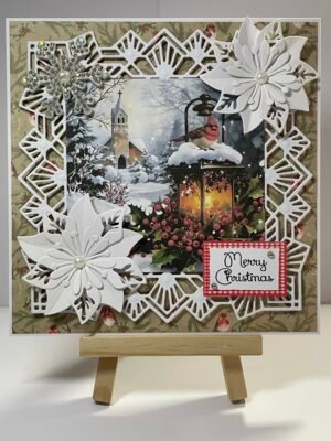 6X6" Handmade Christmas Card Topper - Robin - Snow - Church - Lantern