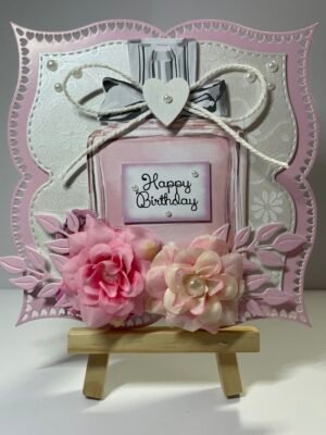 6X6" Luxury 3D Handmade Birthday Card Topper - Perfume - Floral - Soft Pink