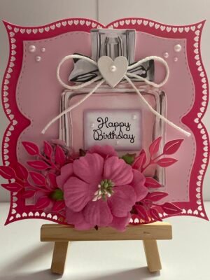 6X6" Handmade 3D Birthday Card Topper - Floral - Perfume Bottle - Pink