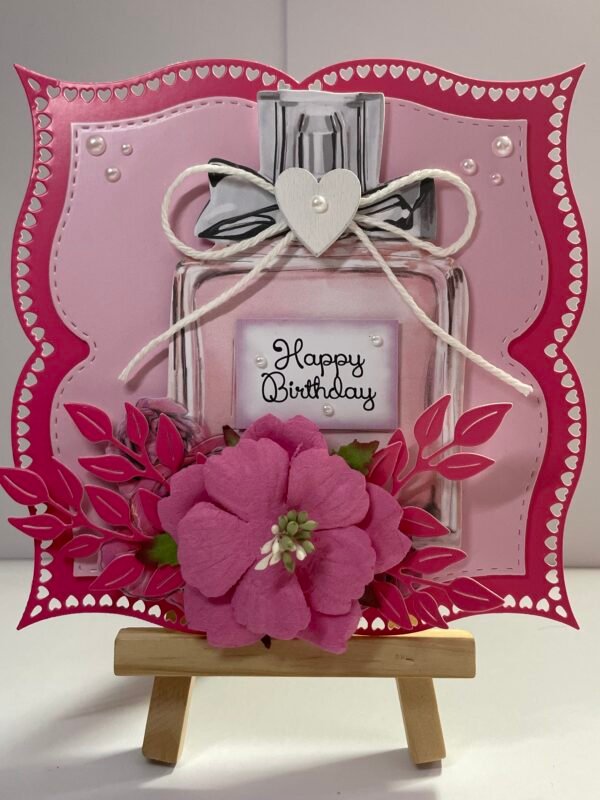 6X6" Handmade 3D Birthday Card Topper - Floral - Perfume Bottle - Pink - Image 3