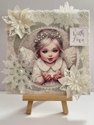 6X6" Luxury 3D Handmade Christmas Card Topper - Frosted Snowflake Angel - Cream