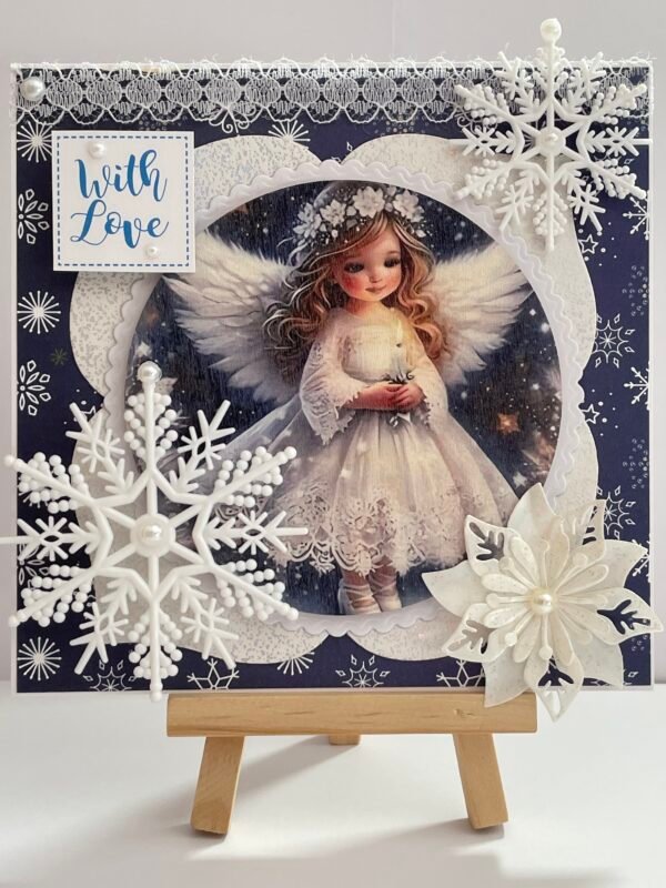 6x6" Luxury 3D Handmade Christmas Card Topper - Snowflake Angel - Blue - Image 7