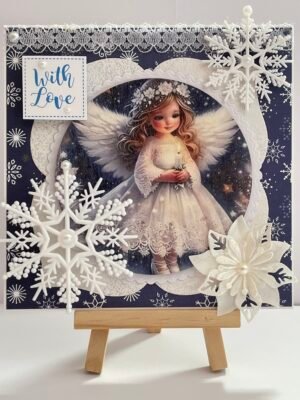 6x6" Luxury 3D Handmade Christmas Card Topper - Snowflake Angel - Blue