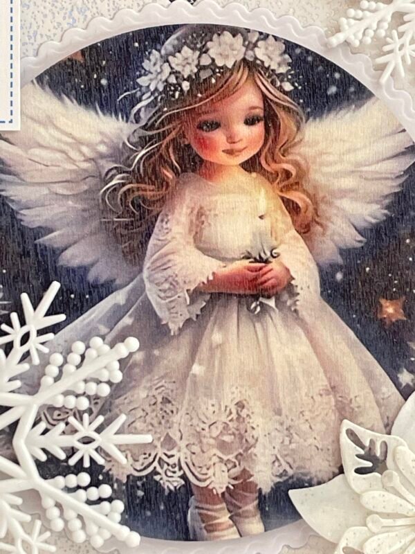 6x6" Luxury 3D Handmade Christmas Card Topper - Snowflake Angel - Blue - Image 2