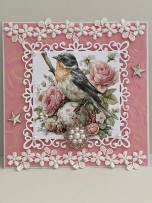Luxury Handmade 3D Card Topper - Shabby Chic Bird - Dual Pink Embossed Cardstock