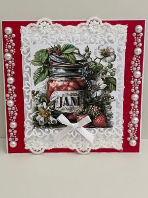 3D Handmade Card Topper - Rustic - Country - Jam - Lace - Pearls