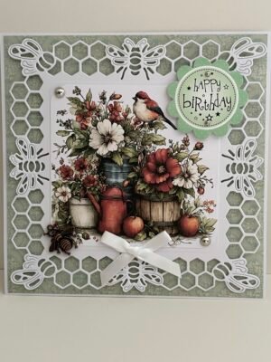 3D Handmade Birthday Card Topper - Rustic Country Bird & Flowers - Bees