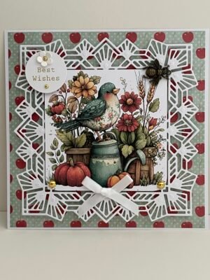 All Occasion 3D Card Topper - Rustic Country Bird, Flowers, Pumpkin and Bee