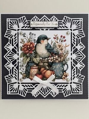 All Occasion 3D Handmade Card Topper - Blue & Silver - Beautiful rustic Bird
