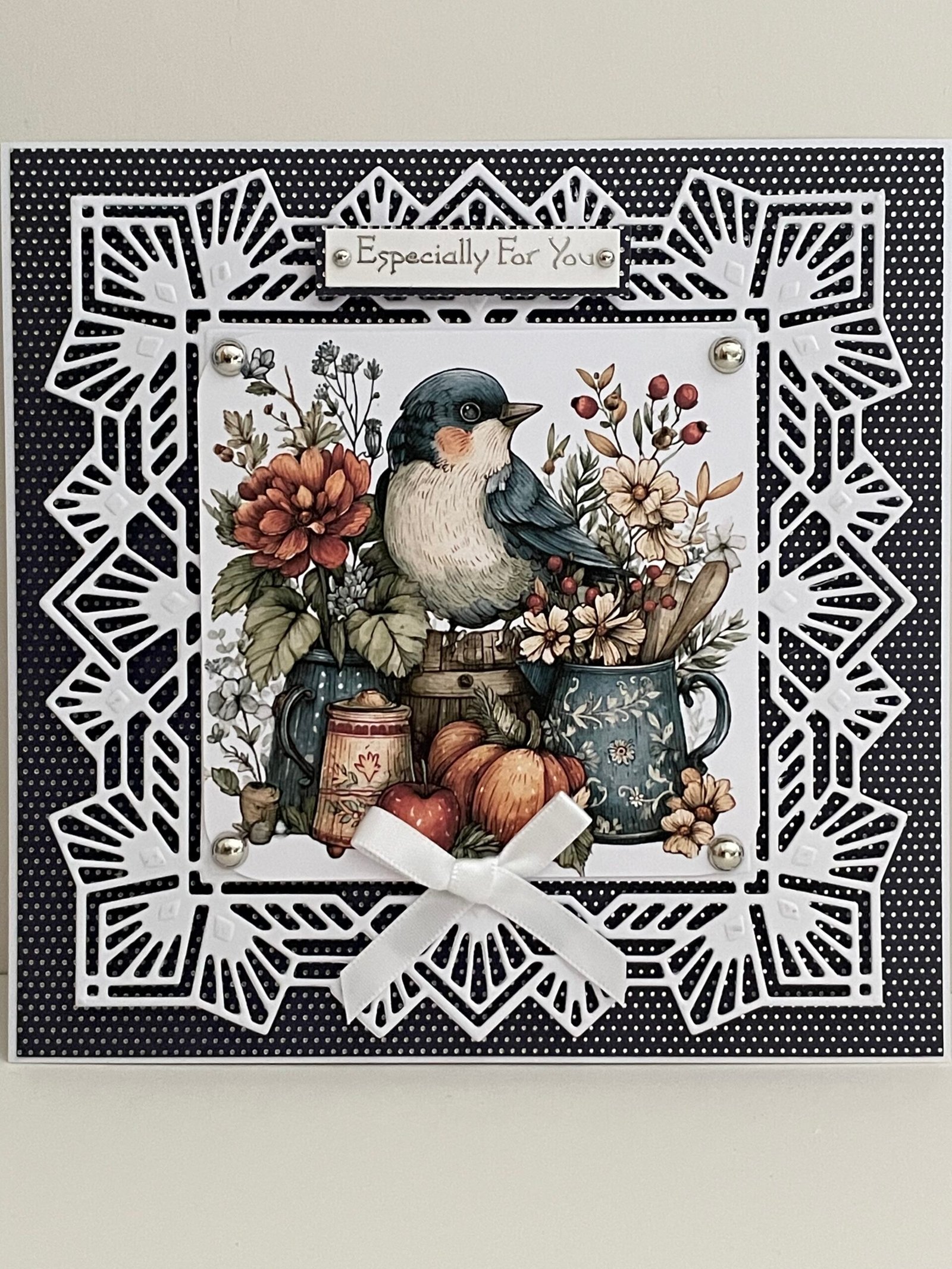 All Occasion 3D Handmade Card Topper - Blue & Silver - Beautiful rustic Bird