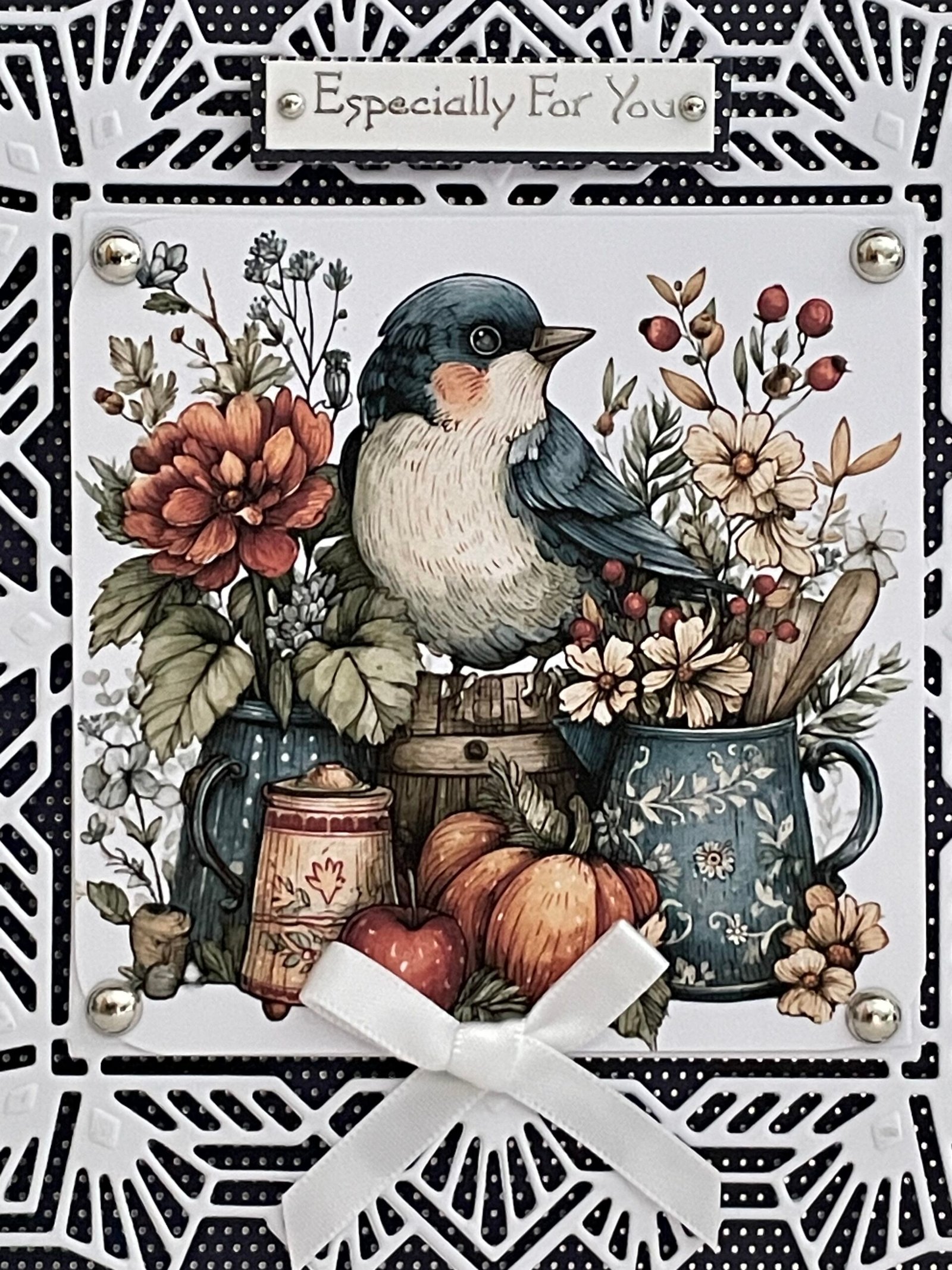 All Occasion 3D Handmade Card Topper - Blue & Silver - Beautiful rustic Bird - Image 2