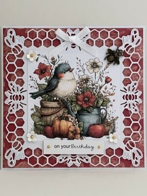 3D Handmade Birthday Card Topper - Red - Floral Farm Bird - Pumpkins - Bee's