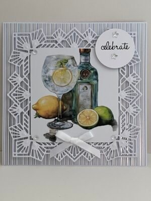 3D Handmade CELEBRATE Card Topper - Gin & Tonic - Glass & Bottle - Ice & Lemon